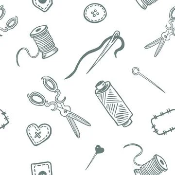 Seamless pattern set of accessories for sewing and handmade with dressmaking Stock Illustration