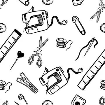 Seamless pattern set of accessories for sewing and handmade with dressmaking Stock Illustration