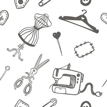 Seamless pattern set of accessories for sewing and handmade with dressmaking Stock Illustration