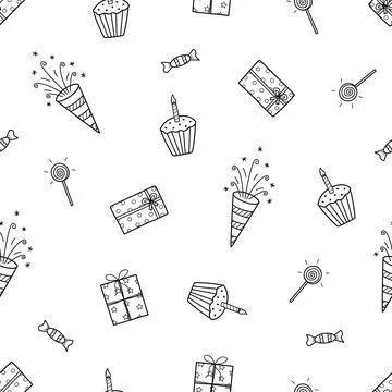 Seamless pattern Set of Birthday. Vector illustration, party concept. Backgro Illustrazione stock
