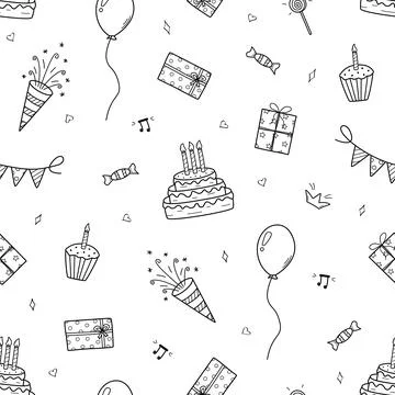 Seamless pattern Set of Birthday. Vector illustration, party concept. Backg.. Stock Illustration