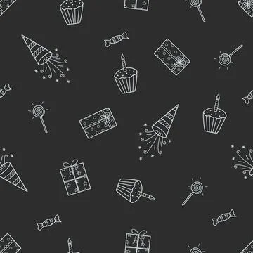 Seamless pattern Set of Birthday. Vector illustration, party concept. Backgro Stock Illustration