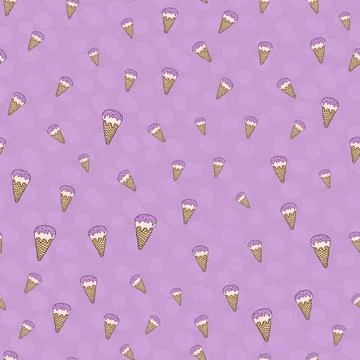 Seamless pattern set, cartoon hand-drawn sweet ice cream, delicate pastel pin Stock Illustration