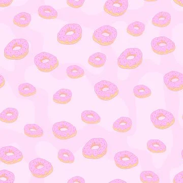 Seamless pattern set, cartoon hand-drawn sweet donuts, delicate pastel pink Stock Illustration