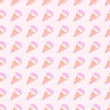 Seamless pattern set, cartoon hand-drawn sweet ice cream, delicate pastel pink Stock Illustration