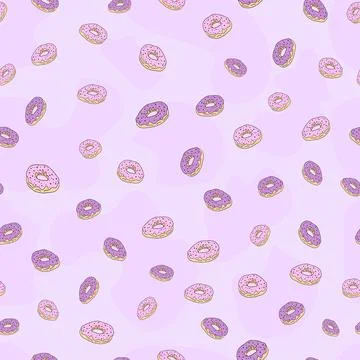 Seamless pattern set, cartoon hand-drawn sweet donuts, delicate pastel pink Stock Illustration