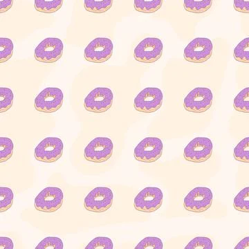 Seamless pattern set, cartoon hand-drawn sweet donuts, delicate pastel pink Stock Illustration