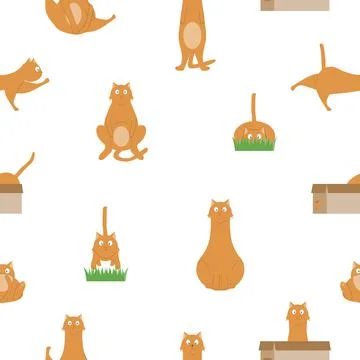 Seamless pattern with a set of cats in different poses. Vector illustration for Stock Illustration