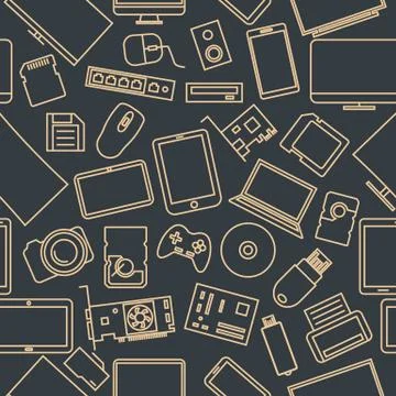 Seamless pattern from a set of computer and gadget icons, vector illustration Stock Illustration