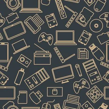 Seamless pattern from a set of computer and gadget icons, vector illustration Stock Illustration