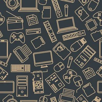 Seamless pattern from a set of computer and gadget icons, vector illustration Stock Illustration