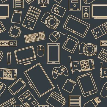 Seamless pattern from a set of computer and gadget icons, vector illustration Stock Illustration