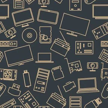 Seamless pattern from a set of computer and gadget icons, vector illustration Stock Illustration