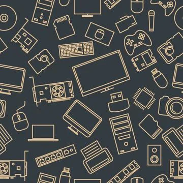 Seamless pattern from a set of computer and gadget icons, vector illustration Stock Illustration