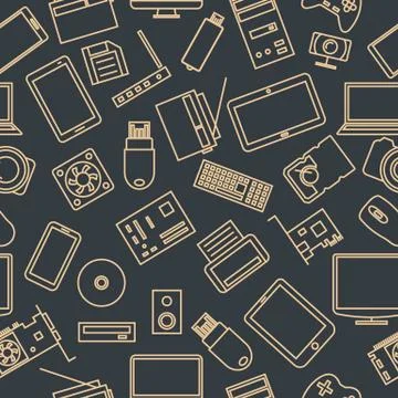 Seamless pattern from a set of computer and gadget icons, vector illustration Stock Illustration