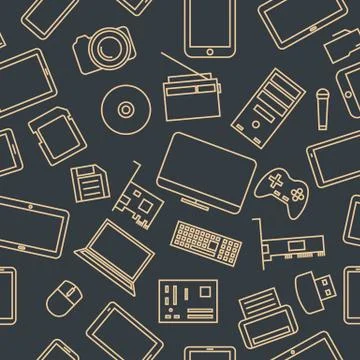 Seamless pattern from a set of computer and gadget icons, vector illustration Stock Illustration