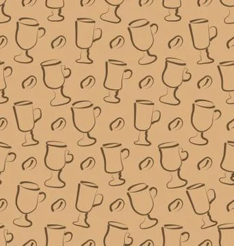 Seamless Pattern with Set Cup of Coffee Drinks and Beans イラスト素材
