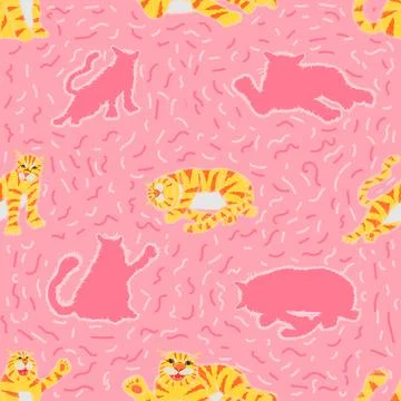 Seamless pattern set of different cute funny cat emotion. vector illustration Stock Illustration