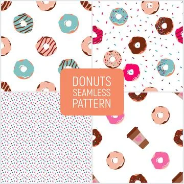 Seamless pattern set with donuts and sprinkles, and coffee Stock Illustration
