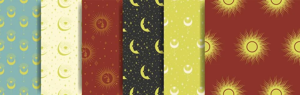 Seamless pattern set with esoteric witchcraft elements Illustrazione stock
