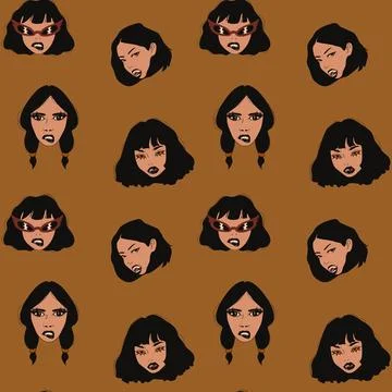 Seamless Pattern with Set of Female Horror Characters in Dark Fantasy Art Illustrazione stock