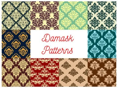 Seamless pattern set of floral damask ornament Stock Illustration