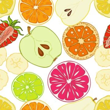 Seamless pattern set of fresh hand drawn fruits and vegetables Stock Illustration