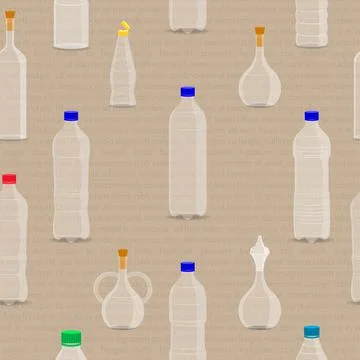Seamless pattern set of glass and plastic bottle. vector illustration eps10 Stock Illustration
