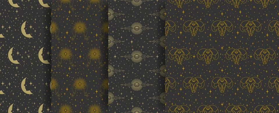 Seamless pattern set with Halloween witchcraft elements Illustrazione stock