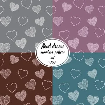 Seamless pattern set with hand drawn doodle hearts, vector illustration, Ab.. Illustrazione stock
