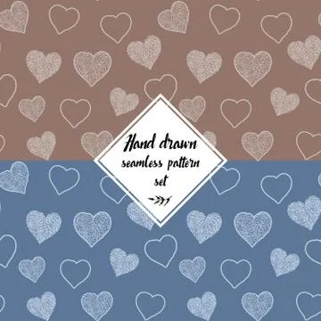 Seamless pattern set with hand drawn doodle hearts, vector illustration, Ab.. Stock Illustration