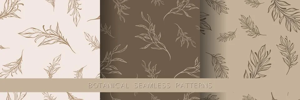 Seamless pattern set with hand drawn leaves and branches. Stock Illustration