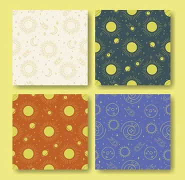 Seamless pattern set with heavenly cosmic elements Illustrazione stock