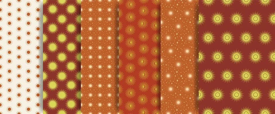 Seamless pattern set with heavenly element - retro sun on red Illustrazione stock