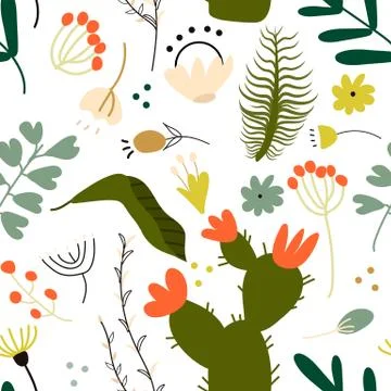 Seamless pattern set of a lot of different green tropical exotic leaves Stock Illustration