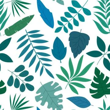 Seamless pattern set of a lot of different blue and green tropical exotic Stock Illustration