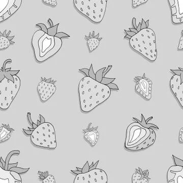 Seamless pattern Set of monochrome strawberries Illustrazione stock