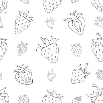 Seamless pattern Set of monochrome strawberries Illustrazione stock