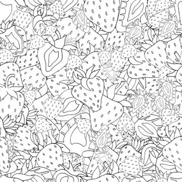 Seamless pattern Set of monochrome strawberries Stock Illustration