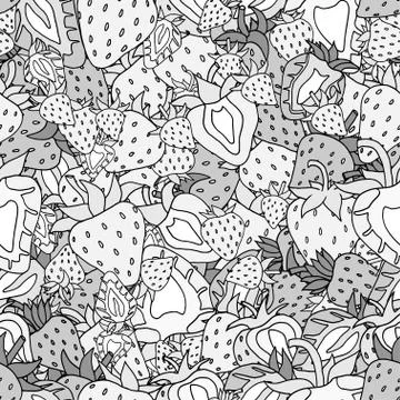 Seamless pattern Set of monochrome strawberries 스톡 일러스트