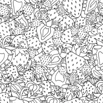 Seamless pattern Set of monochrome strawberries Stock Illustration