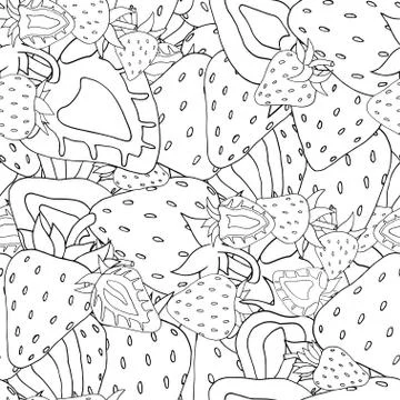 Seamless pattern Set of monochrome strawberries 스톡 일러스트
