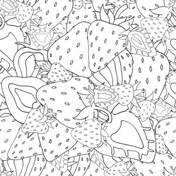 Seamless pattern Set of monochrome strawberries Stock Illustration