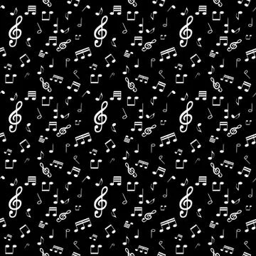 Seamless pattern from Set of musical notes and Treble clef. Vect Stock Illustration