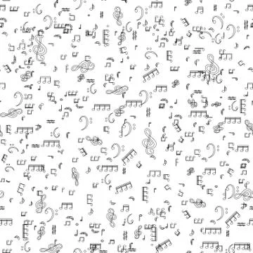 Seamless pattern from Set of musical notes and Treble clef. Vect Stock Illustration