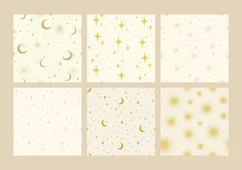 Seamless pattern set with night sky on beige background Stock Illustration