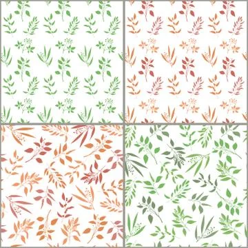 Seamless pattern set with orange and green twigs silhouette. Illustrazione stock