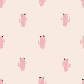Seamless pattern set pink cactus. Cartoon childish hand-drawn illustration. Illustrazione stock