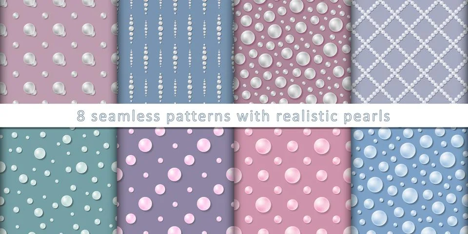 Seamless pattern set with realistic pearl beads Illustrazione stock