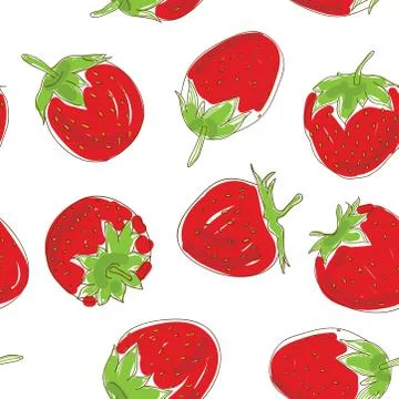 Seamless pattern Set red strawberries on a white background. Hand drawn sketc Stock Illustration